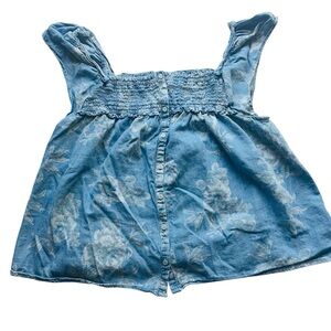 Old Navy Blue Floral Denim Blouse Top Size M